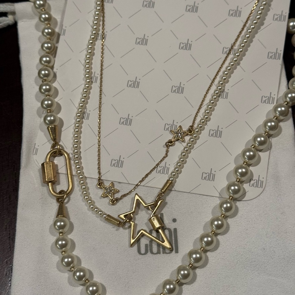 CAbi Gold and White Pearl Super Star Necklace and earrings
Style 6266 - Picture 3 of 5